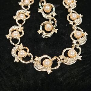 Vintage Goldtone Pearl and Rhinestone Choker Necklace